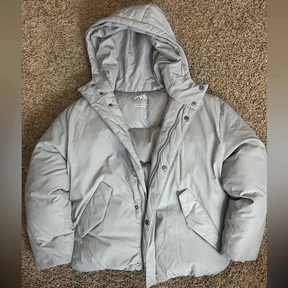 Zara Metallic Gray Puffer Jacket